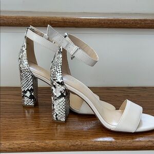 Nine West Snakeskin and Cream Block Heels